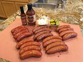 Sausages smoked for 30 minutes inside Weber Bullet